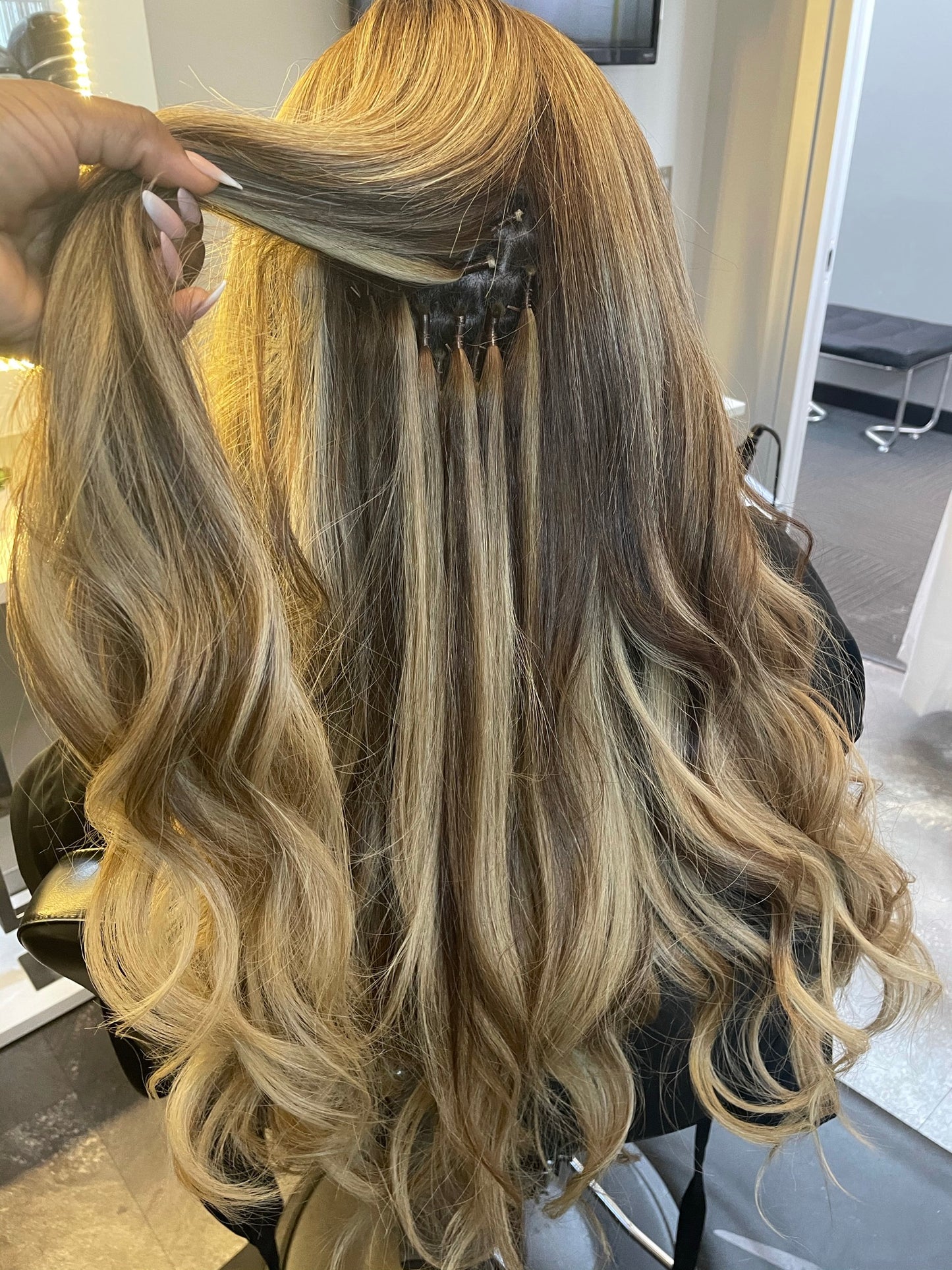 Natural Blonde and Unprocessed I-Tips Hair Extensions Available Exclusively at Sew Hair Extensions, Charlotte, NC